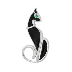 Акция на Серебряная  брошка Египетская кошка с черной эмалью и цирконием 000096419 от Zlato