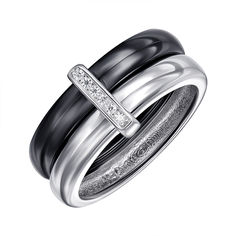 Акция на Серебряное кольцо с керамикой и фианитами 000147838 18.5 размера от Zlato