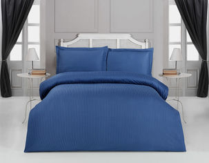 Акция на Однотонное постельное белье Sole Arya темно-синее Двуспальный евро комплект от Podushka