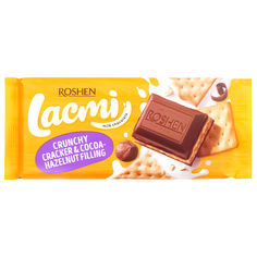 Акція на Шоколад молочный Roshen Lacmi с какао-ореховой начинкой и крекером, 110 г від Auchan