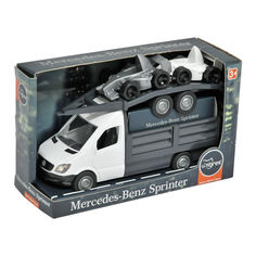 Акція на Машинка Tigres Бортова Mercedes-Benz Sprinter із лафетом біла 1:24 (39670) від Будинок іграшок
