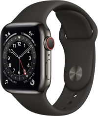 Акция на Apple Watch Series 6 40mm GPS+LTE Graphite Stainless Steel Case with Black Sport Band (M02Y3) от Stylus
