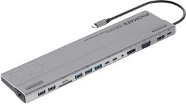 Акция на Док станция 15-в-1 Promate BaseLink-Pro USB-C PD/HDMI/VGA/DisplayPort/3xUSB 3.1/2xUSB-C 3.1/2xUSB 2.0/RJ45/SD/MicroSD/AUX 3.5 мм Grey (baselink-pro.black) от Rozetka
