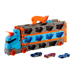 Акція на Трек Hot Wheels City Вантажівка-транспортер Суперперегони 2 в 1 (GVG37) від Будинок іграшок