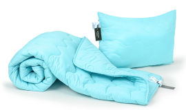 Акція на Набор антиаллергенный всесезонный с тенселем 1670 Eco Light Blue одеяло и подушка MirSon 140х205 см від Podushka