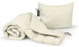 Акція на Набор антиаллергенный всесезонный эвкалиптовый 1701 Eco Light Cream одеяло и подушка MirSon 140х205 см від Podushka