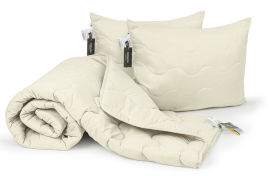 Акция на Набор шерстяной всесезонный 1680 Eco Light Cream одеяло и две подушки MirSon 140х205 см от Podushka