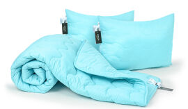Акція на Набор шерстяной всесезонный 1679 Eco Light Blue одеяло и две подушки MirSon 172х205 см від Podushka