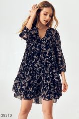 Акція на Чорна шифонова сукня з квітковим принтом від Gepur