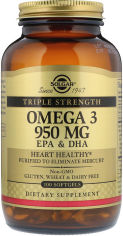 Акція на Solgar Omega-3 Epa & DHA, Triple Strength, 950 mg, 100 Softgels Омега-3 ЕПК і докозагексановая кислота від Y.UA