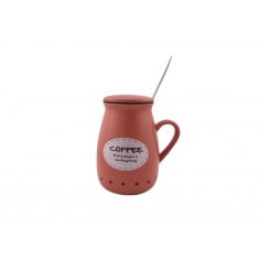 Акция на Чашка с крышкой и ложкой COFFEE Оранжевый 400мл (1013) от Allo UA