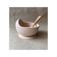 Акция на Детская силиконовая миска тарелка посуда для детей на присоске с ложкой (54521358-Т) Нежно-розовая от Allo UA