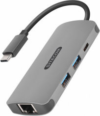 Акція на Sitecom Adapter USB-C to RJ45+USB-C+2xUSB3.0 Space Grey (CN-378) від Y.UA