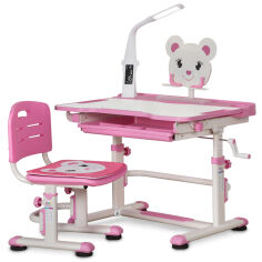 Акция на Комплект стул и стол с полкой Evo кids BD-04 P XL Teddy c лампой розовый от Podushka