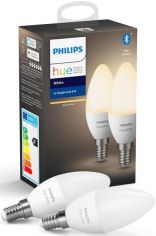 Акция на Комплект ламп Philips Hue E14, 5.5W(40Вт), 2700K, White, Bluetooth, диммируемая,  2шт от MOYO