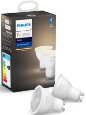 Акція на Умная лампа Philips Hue GU10, 5.2W(57Вт), 2700K, White, Bluetooth, диммируемая, 2шт від MOYO