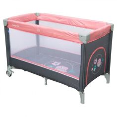 Акция на Манеж - кроватка 2 в 1 Baby Mix HR-8052 Bird Розовый/Серый с колесами и матрасом + боковой вход от Allo UA