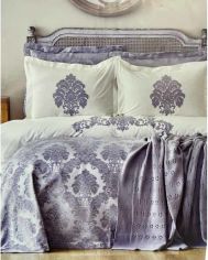 Акция на Постельное белье с покрывалом и пледом Adrienne gri Karaca Home серый Двуспальный евро комплект от Podushka