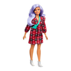 Акция на Кукла Barbie Fashionistas с лиловыми волосами в красном клетчатом платье (GRB49) от Будинок іграшок