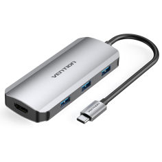 Акция на USB-хаб Vention USB3.1 Type-C > HDMI/USB-C Gen 1/USB 3.0x3/PD 100W Hub 6-in-1 (TOFHB) от Rozetka