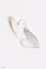 Акция на Білі сережки-серце із золотистою основою от Gepur