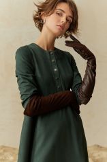 Акція на Довгі коричневі рукавички з натуральної шкіри від Gepur