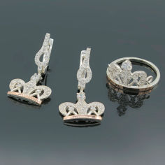 Акція на Серебряное кольцо и серьги Diva Корона золотые вставки 18 размер (007.2) від Allo UA