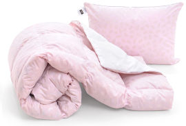 Акция на Набор пуховый 2202 зима-плюс Bio-Pink одеяло и мягкая подушка 50% пуха MirSon 140х205 см от Podushka