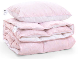 Акция на Набор пуховый 2188 зима-плюс Bio-Pink одеяло и упругая подушка 70% пуха MirSon 155х215 см от Podushka