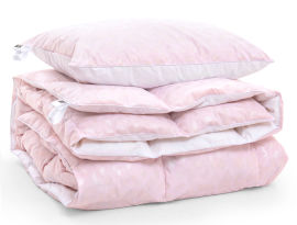 Акция на Набор пуховый 2186 зима-плюс Bio-Pink одеяло и средняя подушка 70% пуха MirSon 140х205 см от Podushka