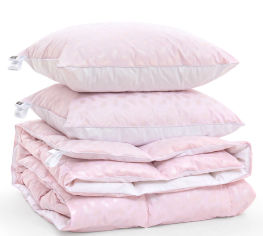 Акция на Набор пуховый зимний 2135 Bio-Pink одеяло и 2 упругие подушки 70% пуха MirSon 172х205 см от Podushka
