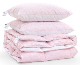 Акция на Набор пуховый зимний 2133 Bio-Pink одеяло и 2 средние подушки 70% пуха MirSon 172х205 см от Podushka