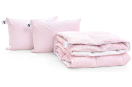 Акція на Набор пуховый зимний 2115 Bio-Pink одеяло и 2 средние подушки 90% пуха MirSon 200х220 см від Podushka