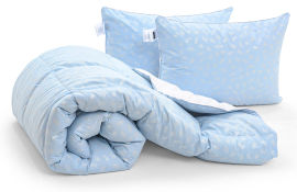 Акция на Набор пуховый зимний 2111 Bio-Blue одеяло и 2 упругие подушки 90% пуха MirSon 155х215 см от Podushka