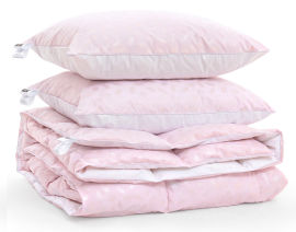 Акция на Набор пуховый демисезонный 1968 Bio-Pink одеяло и 2 средние подушки 50% пуха MirSon 155х215 см от Podushka