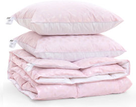 Акція на Набор пуховый демисезонный 1964 Bio-Pink одеяло и 2 упругие подушки 70% пуха MirSon 220х240 см від Podushka