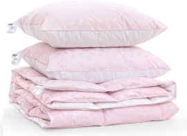 Акция на Набор пуховый летний 1880 Bio-Pink одеяло и 2 упругие подушки 90% пуха MirSon 155х215 см от Podushka