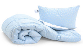 Акция на Набор пуховый летний 1871 Bio-Blue одеяло и средняя подушка 90% пуха MirSon 172х205 см от Podushka