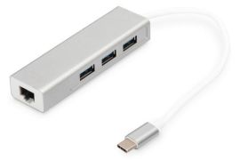 Акция на USB хаб DIGITUS DIGITUS USB-C - USB 3.0 3 Port Hub + Gigabit Ethernet (DA-70255) от MOYO