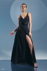 Акция на Чорна шовкова сукня з розрізом от Gepur