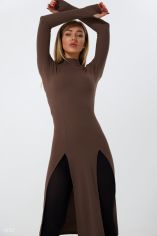 Акція на Сукня з розрізами коричневого кольору від Gepur