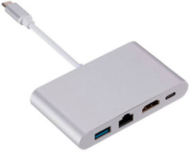 Акція на Dynamode USB-C to HDMI+USB-C+USB 3.0+RJ45 Silver від Stylus