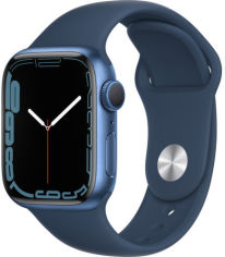 Акция на Apple Watch Series 7 41mm GPS+LTE Blue Aluminum Case with Abyss Blue Sport Band (MKHU3) от Stylus