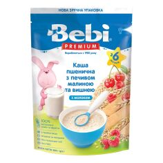 Акція на Каша молочная Bebi Premium Пшеничная с печеньем, малиной и вишней 200 г 1020126 ТМ: Bebi Premium від Antoshka