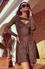 Акція на Замшеве шоколадне плаття з вирізом від Gepur