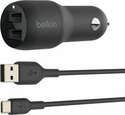 Акція на Автомобильное зарядное устройство Belkin Car Charger 24W Dual 2*USB-A + cable USB-C 1m, black (CCE001BT1MBK) від MOYO