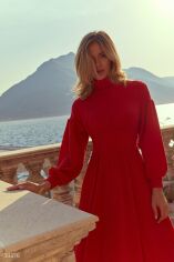 Акция на Червона сукня-міді з фактурного трикотажу от Gepur