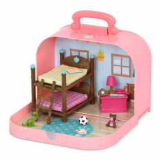 Акция на Игровой набор Li'l Woodzeez Кейс розовый Двухъярусная кровать (WZ6597Z) от Будинок іграшок