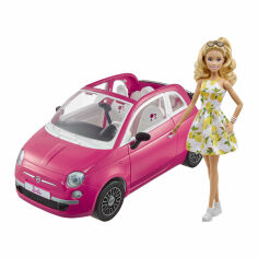 Акция на Кукольный набор Barbie Fiat 500 розовый с куклой (GXR57) от Будинок іграшок