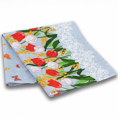 Акция на Вафельное кухонное полотенце Весенние цветы Руно голубое 45х80 см от Podushka